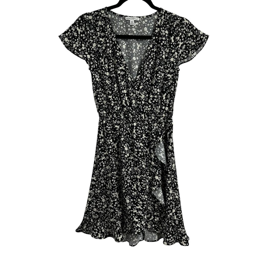 J. Crew Mercantile Faux‎ Wrap Dress XXS Black White Ruffle